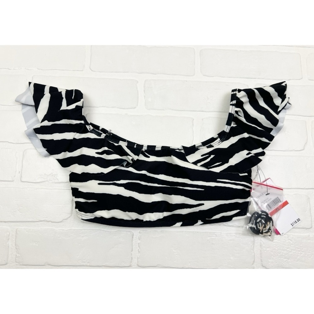 NWT Vince Camuto Ruffle Off Shoulder Bandeau Zebra Print Bikini Top Size XS